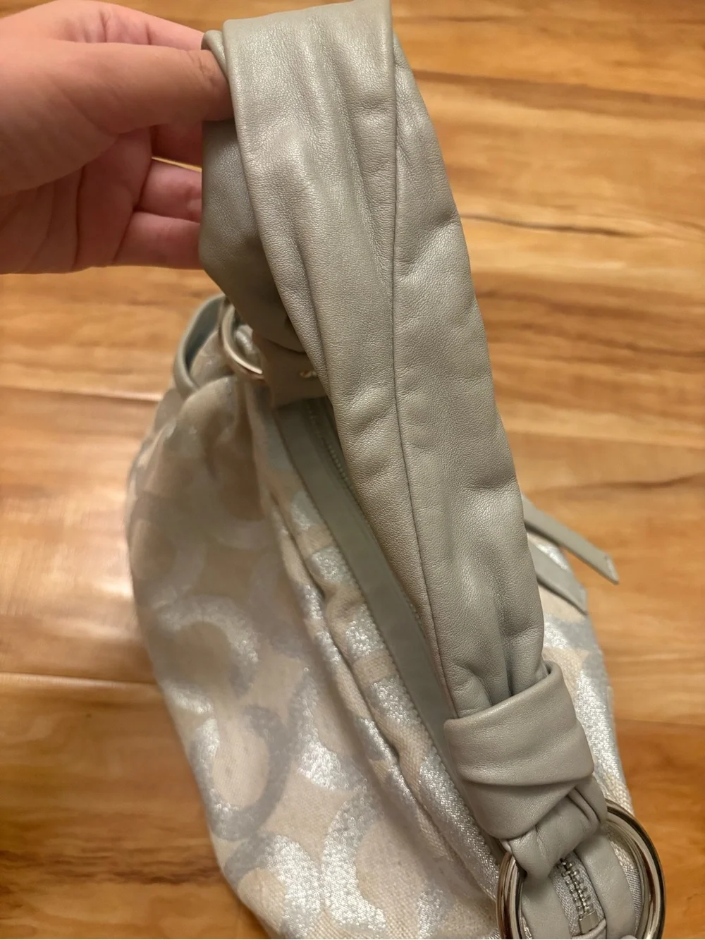 Coach Silver Metallic Logo Shoulder Bag